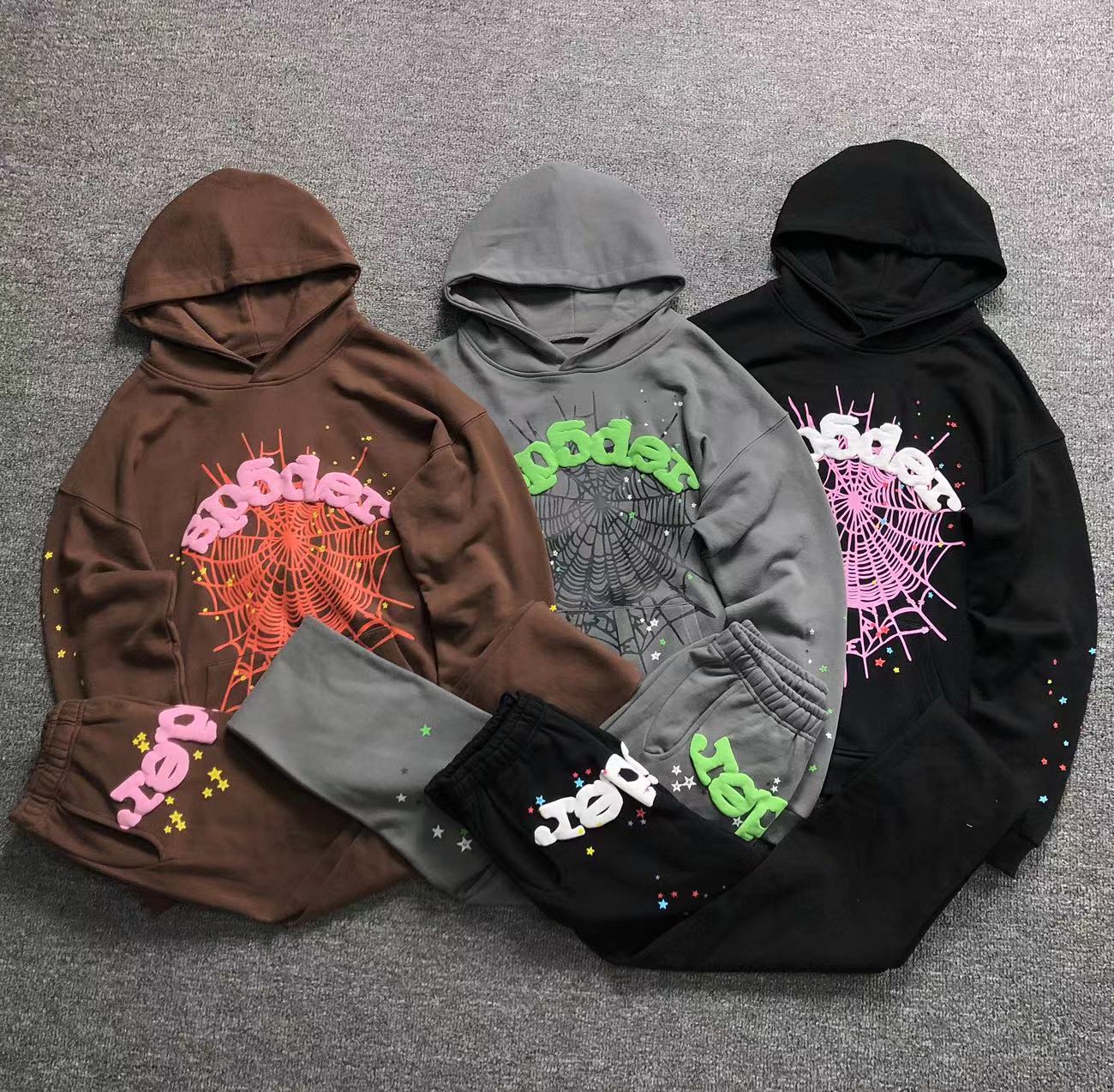 Sp5der Brown Hoodie and Pants Set